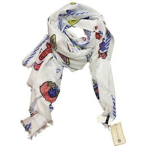 INOUITOOSH Cotton Scarf White Embroidered Red Blue Yellow Designer